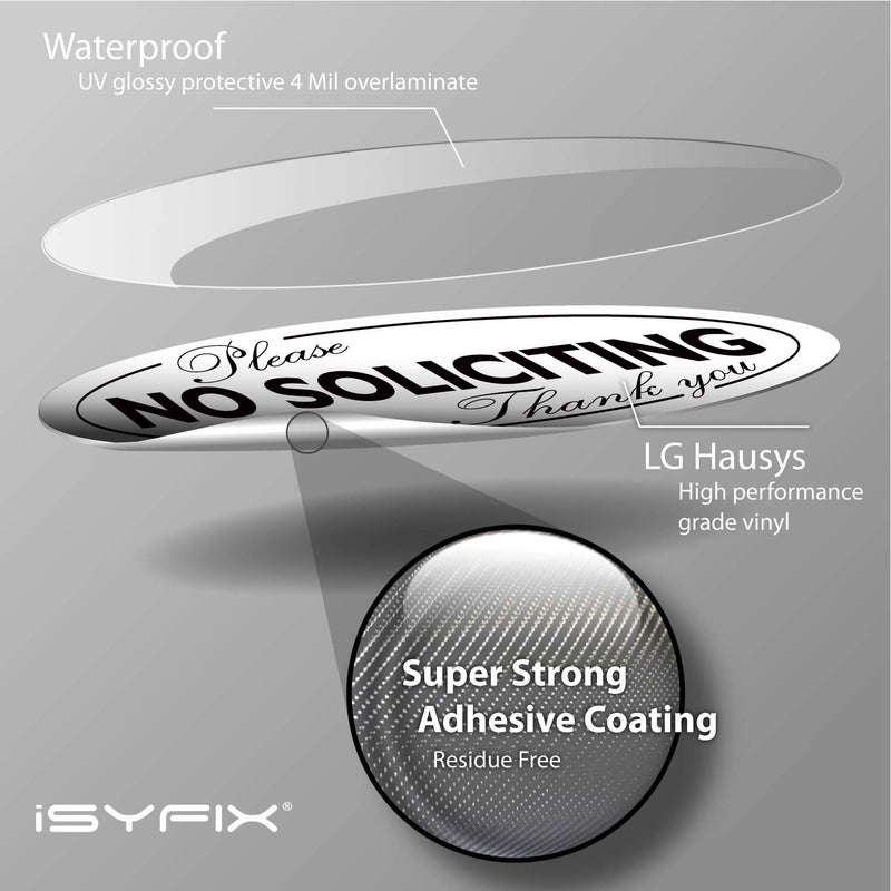 iSYFIX No Soliciting Sign Sticker for House, Home & Business - 4 Pack 7 x 3 inch - Premium Self-Adhesive Vinyl, Laminated for Ultimate UV, Weather, Scratch, Water and Fade Resistance, Indoor & Outdoor - Image 3